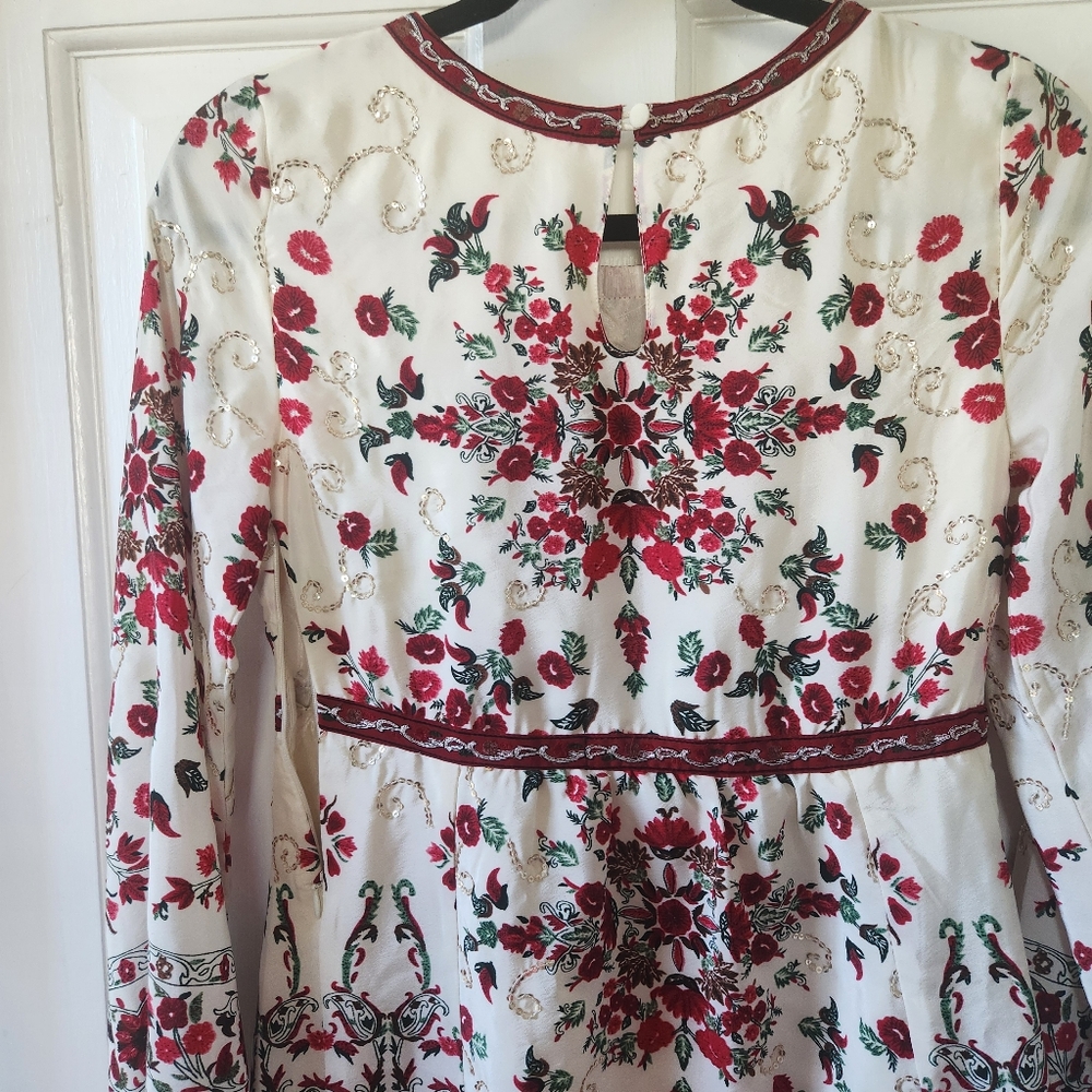 Free People White & Red "Russian Doll" Babydoll Gathered Cuff Long Sleeve Dress - Picture 6 of 10